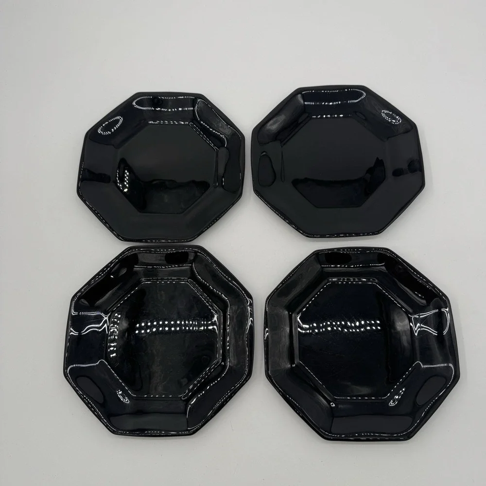 VTG Arcoroc France Octime‎ Black Octagon Salad Plates Set Of 4 Glass 7.5 In